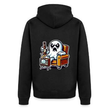 Funny Ghost Watching TV Boo - Unisex Premium Organic Zip Hoodie - black - Back - Nico (187cm)