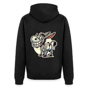 Lustiger Esel Cartoon Retro Aufkleber Design - Unisex Premium Bio Zip Hoodie - Schwarz - Hinten - Nico (187cm)