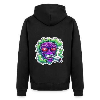 Tête de fumée extraterrestre Autocollant de dessin animé - Veste à capuche bio Premium Unisexe - noir - Dos - Nico (187cm)