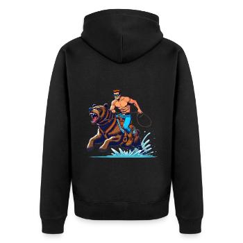 Bear Rider Adventure Cartoon Design - Unisex Premium Organic Zip Hoodie - black - Back - Nico (187cm)