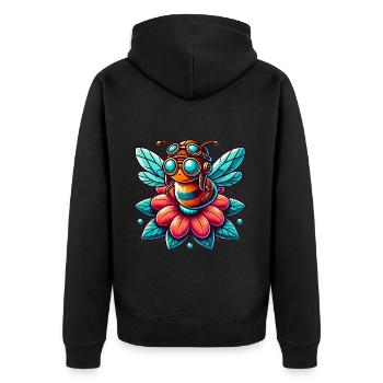 Cute Aviator Bee on Flower Design - Unisex Premium Organic Zip Hoodie - black - Back - Nico (187cm)