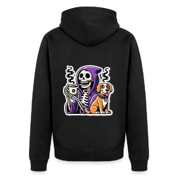 Skelett Kaffee Liebhaber mit Hund - Unisex Premium Bio Zip Hoodie - Schwarz - Hinten - Nico (187cm)