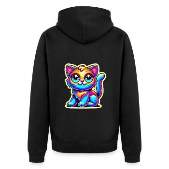 Neon Glow Crazy Katze Design - Unisex Premium Bio Zip Hoodie - Schwarz - Hinten - Nico (187cm)