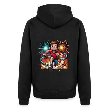 Funny Firework Escape Cartoon Design - Unisex Premium Organic Zip Hoodie - black - Back - Nico (187cm)