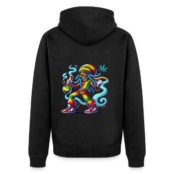 Reggae Vibes Cartoon Rauch Kunst - Unisex Premium Bio Zip Hoodie - Schwarz - Hinten - Nico (187cm)