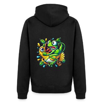 Funny Frog Clinging to Bird Cartoon - Unisex Premium Organic Zip Hoodie - black - Back - Nico (187cm)