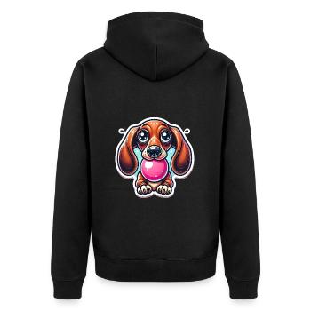 Dackel-Kaugummi-Cartoon-Design - Unisex Premium Bio Zip Hoodie - Schwarz - Hinten - Nico (187cm)