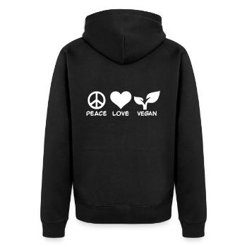 Peace Love Vegan - Unisex Premium Organic Zip Hoodie - black - Back - Nico (187cm)