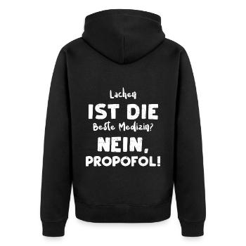 Lachen Ist Die Beste Medizin? Ne... - Unisex Premium Bio Zip Hoodie - Schwarz - Hinten - Nico (187cm)