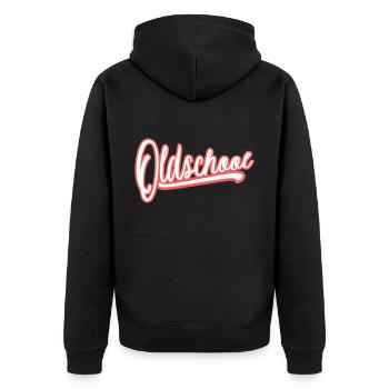oldschool vintage retro - Unisex Premium Bio Zip Hoodie - Schwarz - Hinten - Nico (187cm)