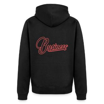 business influencer money firma boss chef - Unisex Premium Bio Zip Hoodie - Schwarz - Hinten - Nico (187cm)