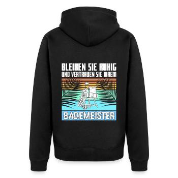 bademeister - Unisex Premium Bio Zip Hoodie - Schwarz - Hinten - Nico (187cm)