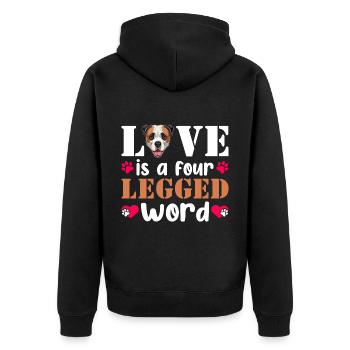 Amerikanische Bulldogge Liebe Vierbeiniges Wort - Unisex Premium Bio Zip Hoodie - Schwarz - Hinten - Nico (187cm)