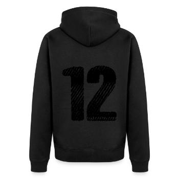 12 Zahl Trikot - Unisex Premium Bio Zip Hoodie - Schwarz - Hinten - Nico (187cm)