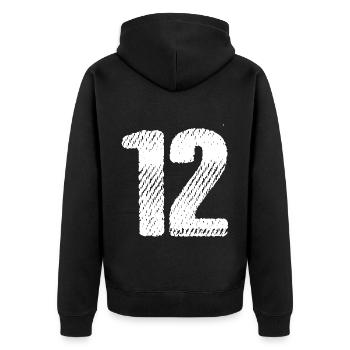 12 Zahl Trikot - Unisex Premium Bio Zip Hoodie - Schwarz - Hinten - Nico (187cm)