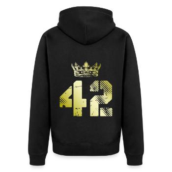 42 Number crown - Unisex Premium Organic Zip Hoodie - black - Back - Nico (187cm)