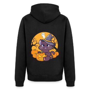 Halloween Katze Hexe - Unisex Premium Bio Zip Hoodie - Schwarz - Hinten - Nico (187cm)