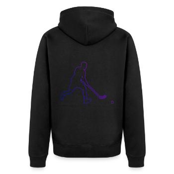 Innebandy Herren Floorball Unihockeyspielen - Unisex Premium Bio Zip Hoodie - Schwarz - Hinten - Nico (187cm)