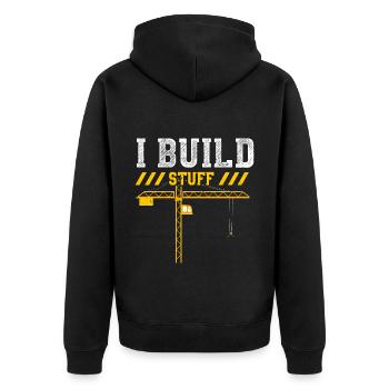I Build Stuff - Unisex Premium Organic Zip Hoodie - black - Back - Nico (187cm)