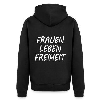 Frau leben freiheit - Unisex Premium Bio Zip Hoodie - Schwarz - Hinten - Nico (187cm)