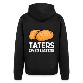 Taters Over Haters 7 - Unisex Premium Bio Zip Hoodie - Schwarz - Hinten - Nico (187cm)