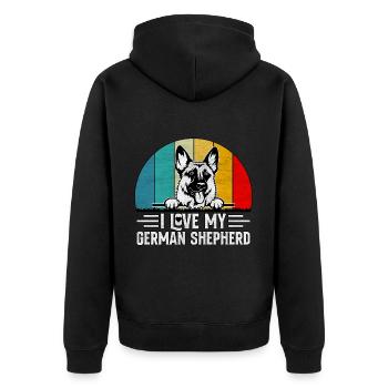 Ich liebe meinen Deutschen Schäferhund - Unisex Premium Bio Zip Hoodie - Schwarz - Hinten - Nico (187cm)
