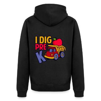 I Dig Pre-K - Unisex Premium Bio Zip Hoodie - Schwarz - Hinten - Nico (187cm)