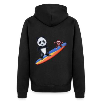 Surfing Panda and Monkey - Unisex Premium Organic Zip Hoodie - black - Back - Nico (187cm)