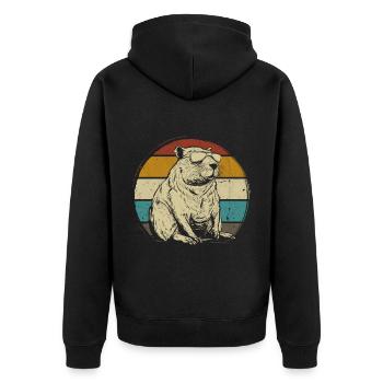 Capybara Wasserschwein retro Nagetier Tier lustig - Unisex Premium Bio Zip Hoodie - Schwarz - Hinten - Nico (187cm)