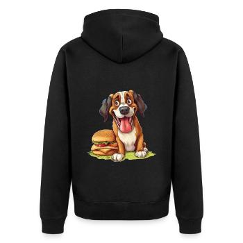 Hund Burger Hamburger Fast Food Hundeliebhaber - Unisex Premium Bio Zip Hoodie - Schwarz - Hinten - Nico (187cm)