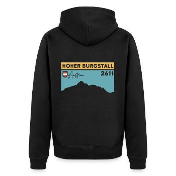Hoher Burgstall Bergtour Klettersteig Stubaital - Unisex Premium Bio Zip Hoodie - Schwarz - Hinten - Nico (187cm)