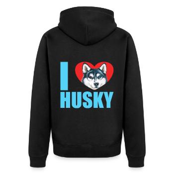 Husky Glitzer Hundehalter Hundehaare - Unisex Premium Bio Zip Hoodie - Schwarz - Hinten - Nico (187cm)