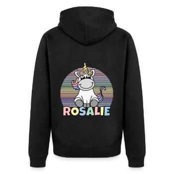 Rosalie Einhorn Name - Unisex Premium Bio Zip Hoodie - Schwarz - Hinten - Nico (187cm)