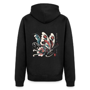 Papillon en fleur de cerisier : esthétique japonaise - Veste à capuche bio Premium Unisexe - noir - Dos - Nico (187cm)