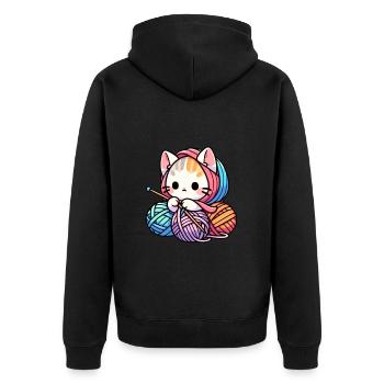 Katze stricken Schnurr-fect Strick Strampler Design - Unisex Premium Bio Zip Hoodie - Schwarz - Hinten - Nico (187cm)