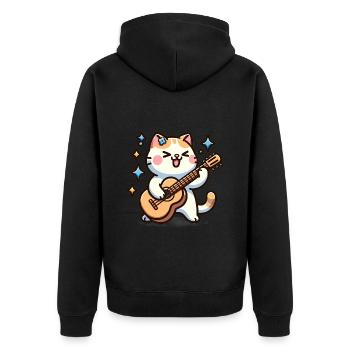 Cat Playing the guitar Musical Kitty Tee Art - Unisex Premium Organic Zip Hoodie - black - Back - Nico (187cm)
