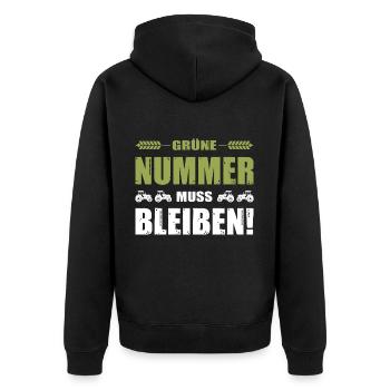 Bauern Protest Landwirt Grüne Nummer Muss Bleiben - Unisex Premium Bio Zip Hoodie - Schwarz - Hinten - Nico (187cm)
