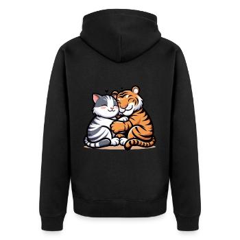 Cuddling Cat And Tiger In Love - Unisex Premium Bio Zip Hoodie - Schwarz - Hinten - Nico (187cm)