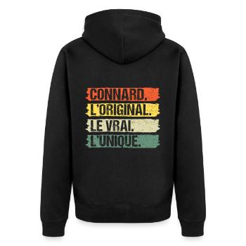 Connard l' original le vrai humour cadeau vintage - Veste à capuche bio Premium Unisexe - noir - Dos - Nico (187cm)