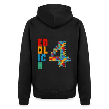 Endlich 4 Baustein - Unisex Premium Bio Zip Hoodie - Schwarz - Hinten - Nico (187cm)