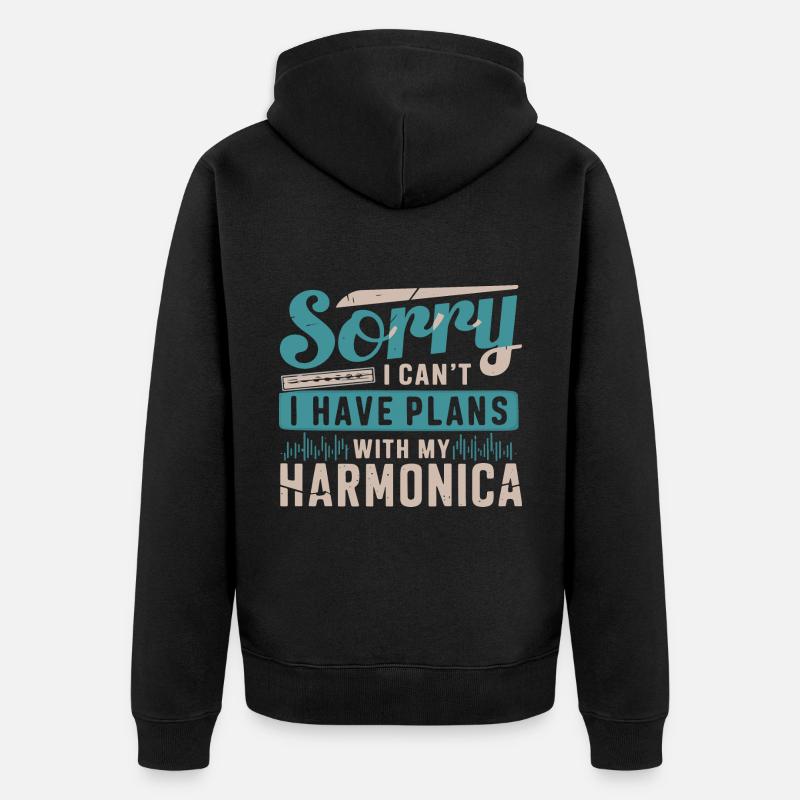 Harmonica Playing Gift - Unisex Premium Organic Zip Hoodie - black