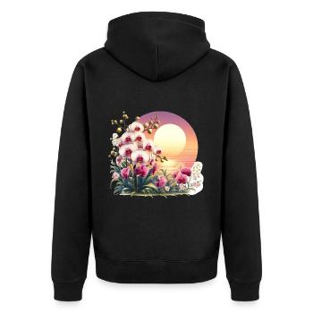 Orchid Sunset - Unisex Premium Organic Zip Hoodie - black - Back - Nico (187cm)