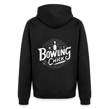 Bowling Chick 19 - Unisex Premium Bio Zip Hoodie - Schwarz - Hinten - Nico (187cm)
