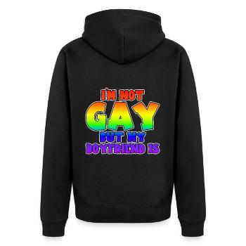 I'm Not Gay But My Boyfriend Is - Unisex Premium Bio Zip Hoodie - Schwarz - Hinten - Nico (187cm)