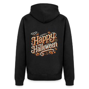 Playful "Happy Halloween" lettering classic - Unisex Premium Organic Zip Hoodie - black - Back - Nico (187cm)