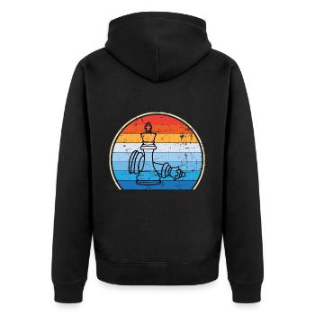 Retro Schachbrett Schachfigur Schachmatt Schach - Unisex Premium Bio Zip Hoodie - Schwarz - Hinten - Nico (187cm)