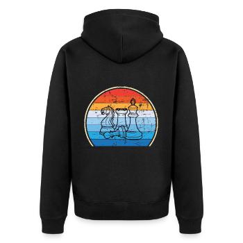 Retro Schachbrett Schachfigur Schachmatt Schach - Unisex Premium Bio Zip Hoodie - Schwarz - Hinten - Nico (187cm)
