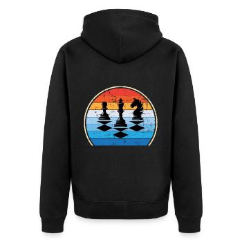 Retro Schachbrett Schachfigur Schachmatt Schach - Unisex Premium Bio Zip Hoodie - Schwarz - Hinten - Nico (187cm)