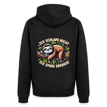 Ein Faultier schläft nicht - es spart Energie! - Unisex Premium Bio Zip Hoodie - Schwarz - Hinten - Nico (187cm)