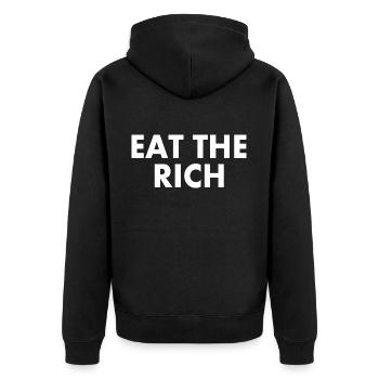 Eat the rich - Unisex Premium Bio Zip Hoodie - Schwarz - Hinten - Nico (187cm)